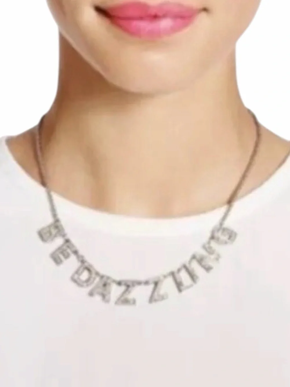 Kate Spade – Be Dazzling Crystal Necklace – Silver Tone Statement Script – OS
